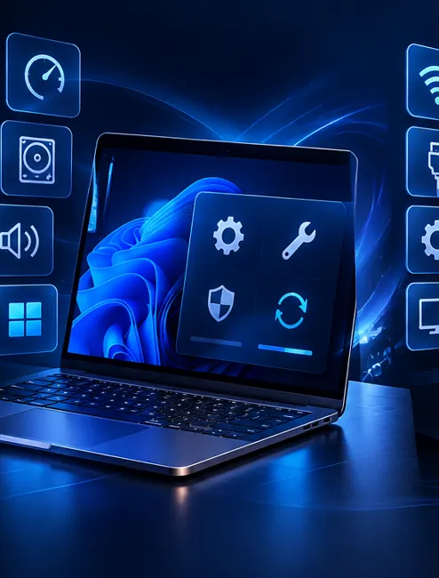 Laptop and computer maintenance illustration